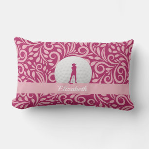 Custom Golf Lady Golfer Silhouette Pink Monogram Lumbar Pillow