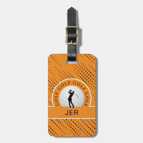Custom Golf Male Golfer Silhouette Orange Black  Luggage Tag