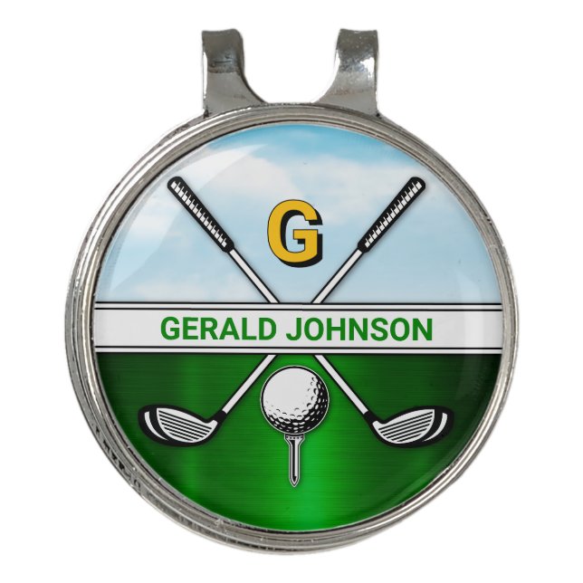 Custom Golf Monogram Black and Silver Hat Clip (Front)