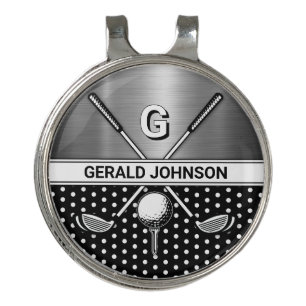 Custom Golf Monogram Black and Silver Hat Clip