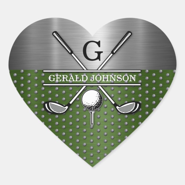 Custom Golf Monogram Design Heart Sticker (Front)