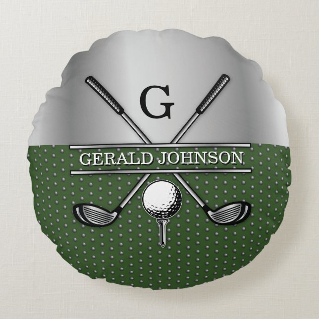 Custom Golf Monogram Design Round Pillow (Front)