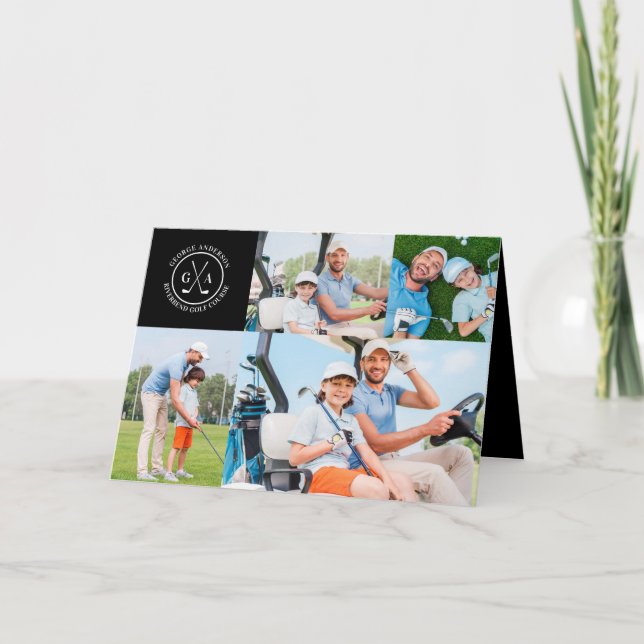 Custom Golf Multi Photo Monogram Fathers Day Card (Front)