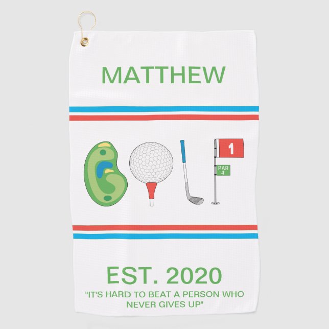 Custom Golf player Name est Inspirational quote Towel (Front)