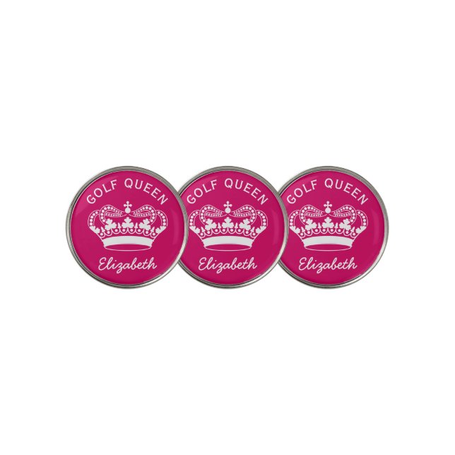 Custom Golf Queen Hot Pink Crown Ball Marker (3 Up)