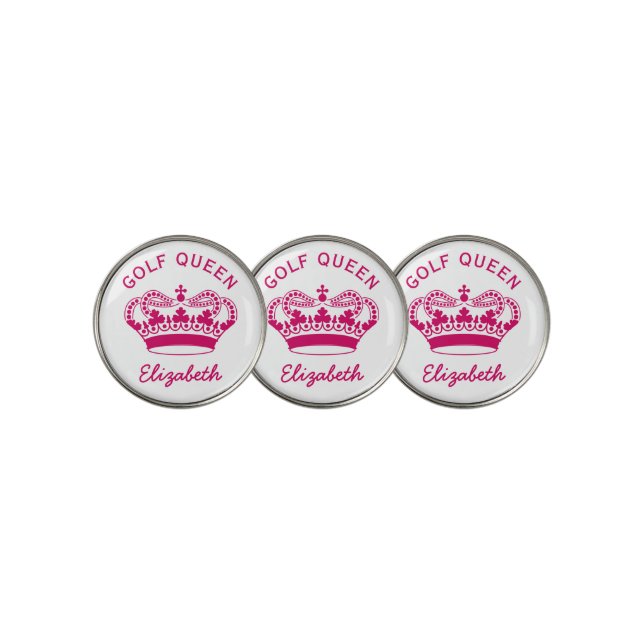 Custom Golf Queen Hot Pink Crown Golf Ball Marker (3 Up)