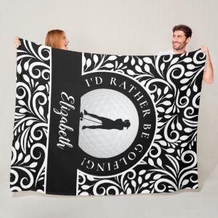 Custom Golf Silhouette Modern Pattern Black White Fleece Blanket