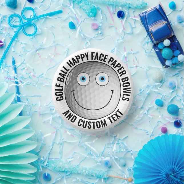 Custom Golf Theme Party BLUE EYES Happy Face 7" Paper Bowls (Party)