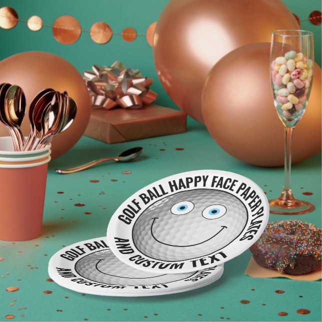 Custom Golf Theme Party BLUE EYES Happy Face 7" Paper Plates (Multi)