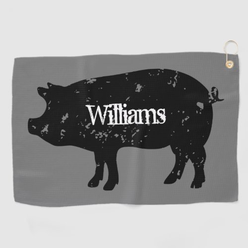 Custom golf towel with vintage pig silhouette