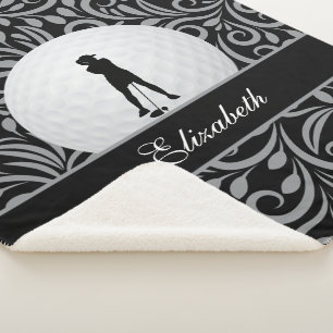 Custom Golfer Golf Silhouette Black Gray Pattern Sherpa Blanket