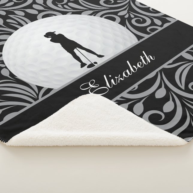 Custom Golfer Golf Silhouette Black Gray Pattern Sherpa Blanket (3/4)