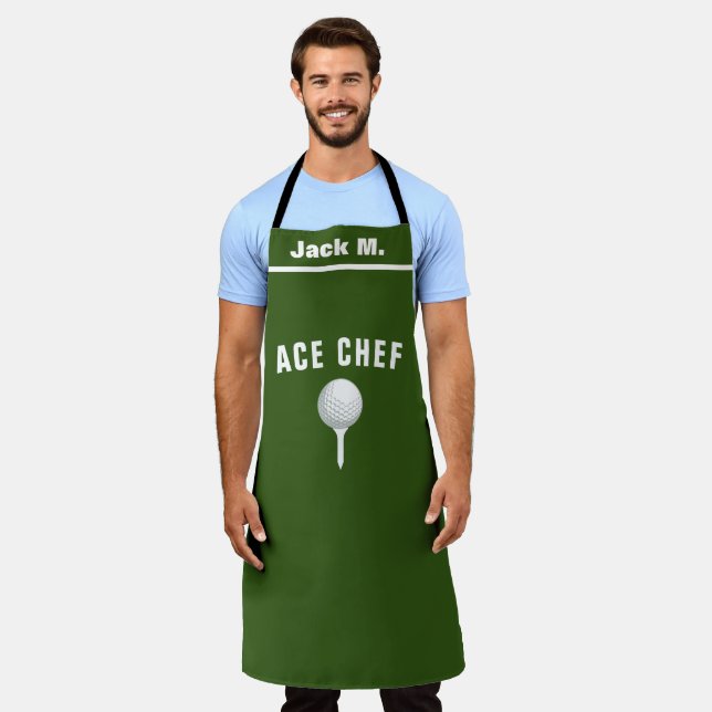 Custom Golfer Kitchen Gift, Personalized Ace Chef Apron (Worn)