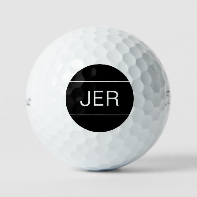 Custom Golfer Monogrammed Initial Sports Black Golf Balls (Front)
