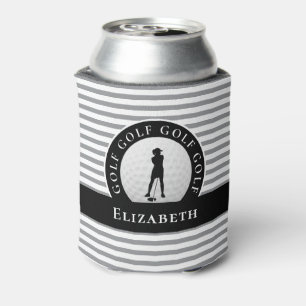Custom Golfer Monogrammed Name Gray Black Sports C Can Cooler