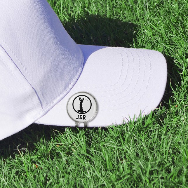 Custom Golfer Monogrammed Silhouette Black White Golf Hat Clip (Creator Uploaded)
