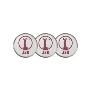 Custom Golfer Monogrammed Silhouette Crimson Red Golf Ball Marker