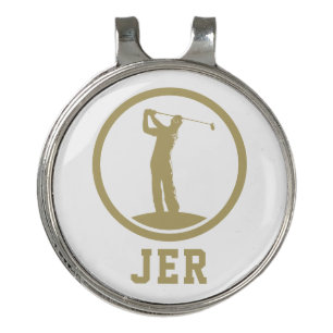 Custom Golfer Monogrammed Silhouette Gold White Golf Hat Clip