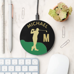 Custom Golfer Name Monogram Men's Sports Wireless Charger