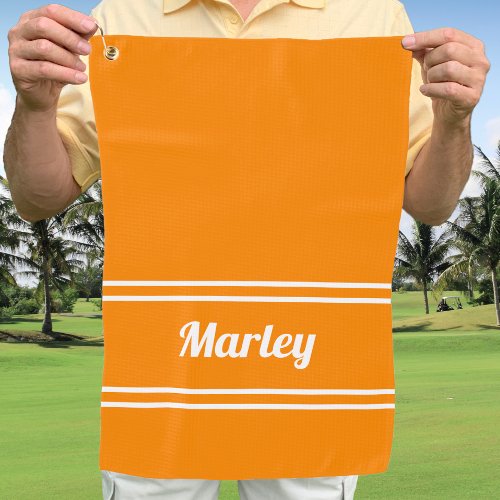 Custom Golfer Pro Sport Classic Name Modern Orange Golf Towel