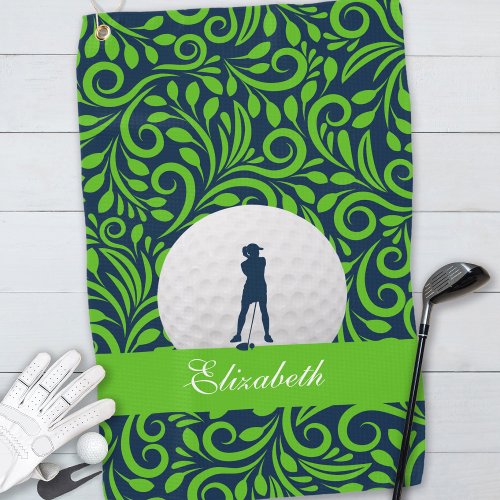 Custom Golfer Silhouette Blue Green Pattern Golf Towel