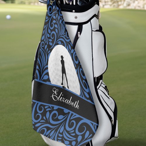 Custom Golfer Silhouette Chic Black Blue Pattern Golf Towel