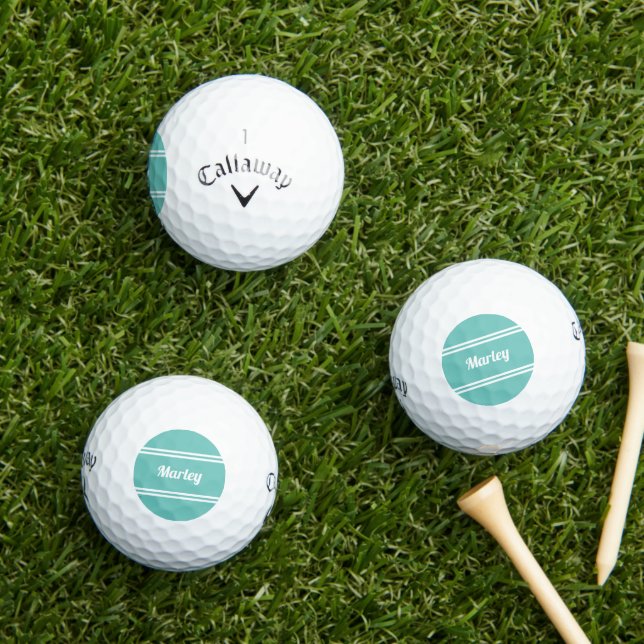 Custom Golfer Sport Classic Name Modern Teal Green Golf Balls (Insitu Grass)