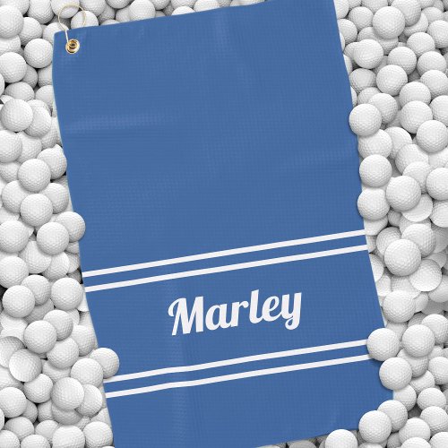 Custom Golfer Sports Classic Name Monogram Blue Golf Towel