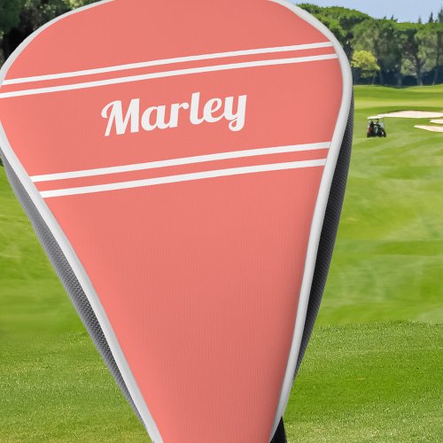 Custom Golfer Sports Modern Monogram Trendy Coral  Golf Head Cover