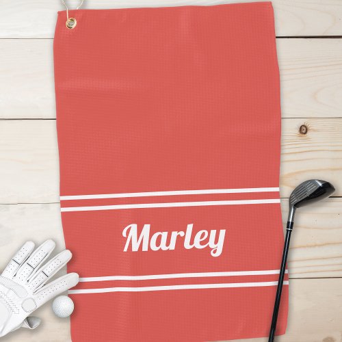 Custom Golfer Sports Pro Classic Name Monogram Red Golf Towel