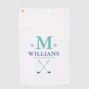 Custom golfer's monogram  on white golf towel