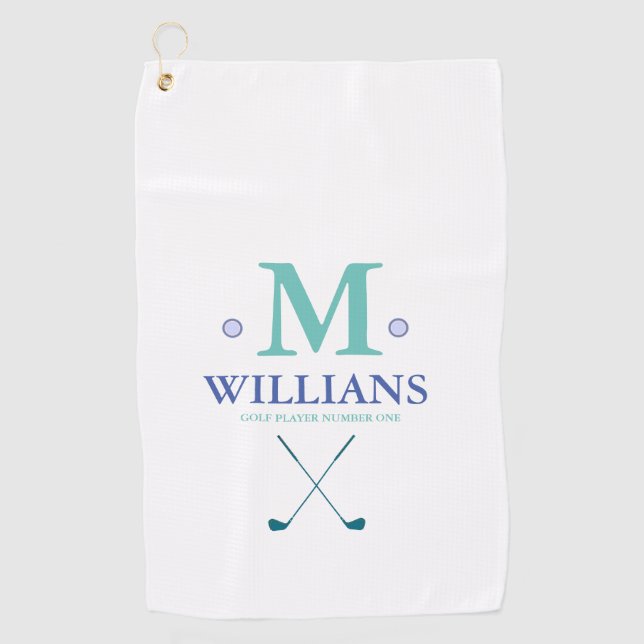 Custom golfer's monogram  on white golf towel (Front)
