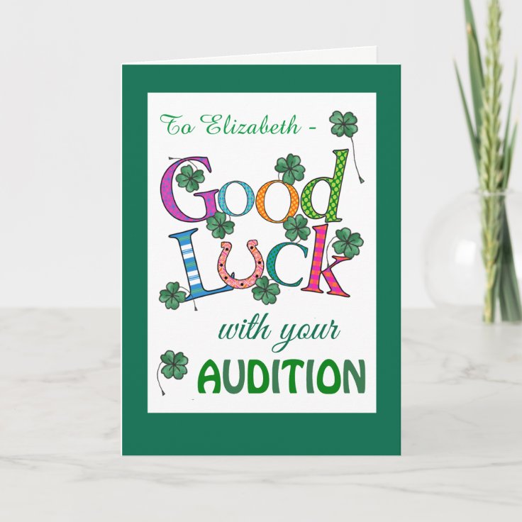 Custom Good Luck Audition Four-leaf Clover Card | Zazzle