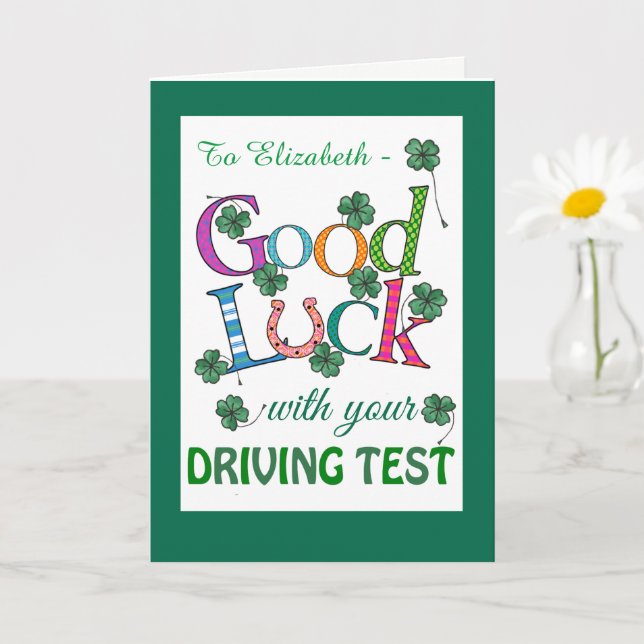 Custom Good Luck for Driving Test Four-leaf Clover Card | Zazzle
