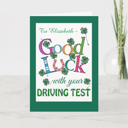 Custom Good Luck for Driving Test Four_leaf Clover Card