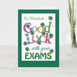 Custom Good Luck with Exams Four-leaf Clover Card