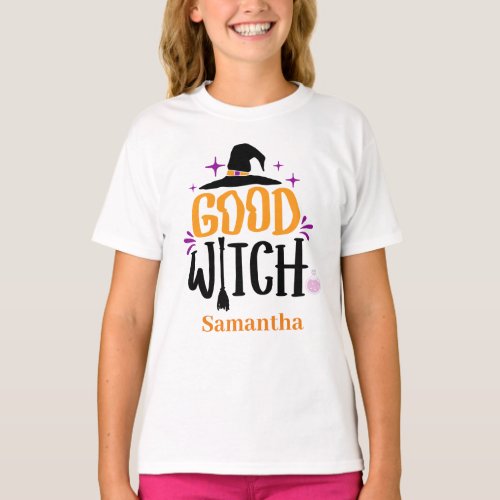 Custom Good Witch Black Orange Funny Halloween  T_Shirt