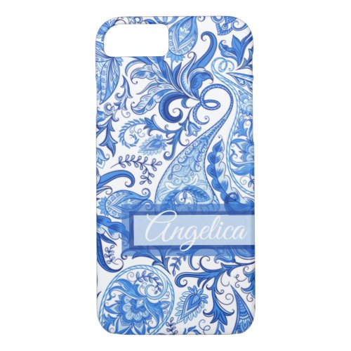 Custom Gorgeous Blue White Floral Paisley Pattern iPhone 87 Case