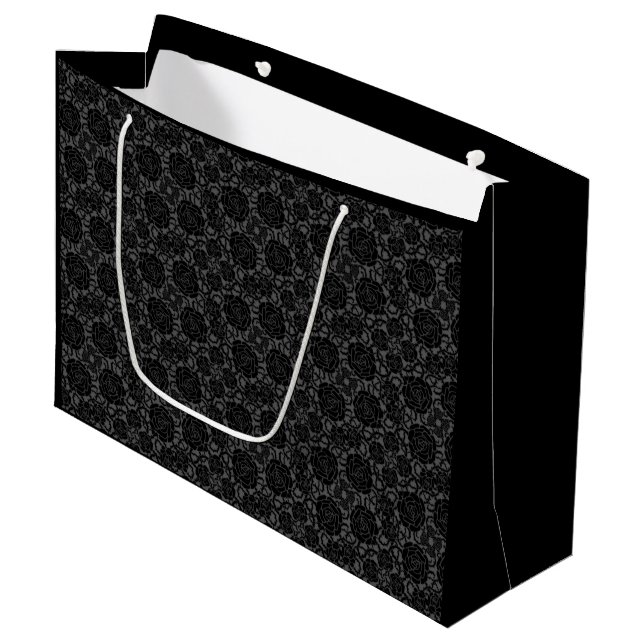Custom Goth Dark Roses Black/Gray Floral Gift Bag (Front Angled)