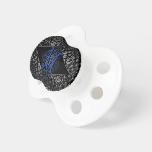 Custom Goth Monogram Blue and Black Baby Pacifier (Front Right)