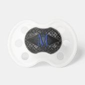 Custom Goth Monogram Blue and Black Baby Pacifier (Front)