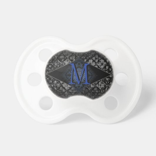 Custom Goth Monogram Blue and Black Baby Pacifier (Front)