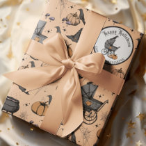 Custom Goth Orange Baby Carriage Halloween Wrapping Paper