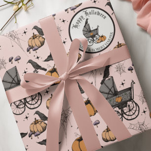 Custom Goth Pink Baby Carriage Halloween Wrapping Paper
