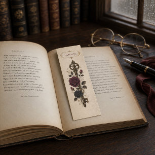 Custom Gothic Key Burgundy Roses Vintage Ivory Bookmarks