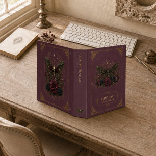 Custom Gothic Moth Burgundy Roses Dark Academia 3 Ring Binder
