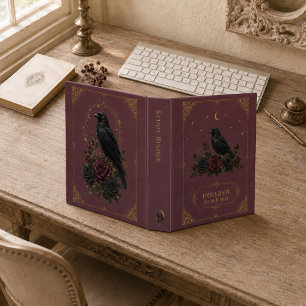 Custom Gothic Raven Burgundy Roses Dark Academia 3 Ring Binder