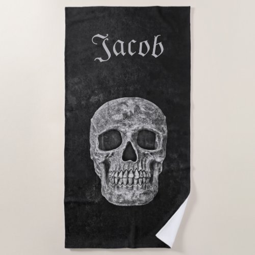 Custom Gothic Skull Texture Grunge Black And White Beach Towel