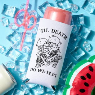 Custom Gothic Wedding Til Death Do Us Part Beer Seltzer Can Cooler