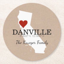 Custom GPS Coordinates CA Heart Paper Coaster